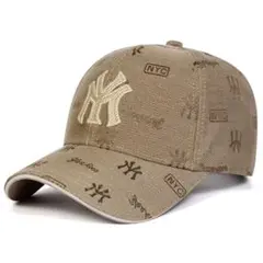 NY ヤンキース 総柄 ベースボールキャップ ベージュ