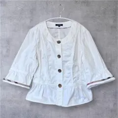 【Lサイズ】バーバリーロンドン 七分袖ジャケット ノバチェック 白 入学式