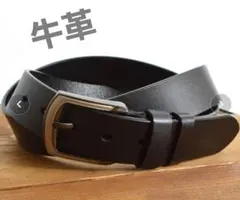 新品★牛革 レザーベルト カウレザー シンプル ベーシック スクエアベルト　黒