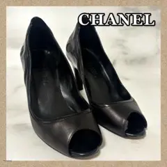 CHANEL ココマーク スクエアトゥ パンプス レザー 23.5cm ブラック