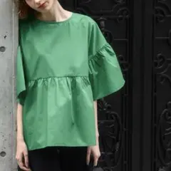 coca コットンライクベルスリーブブラウス