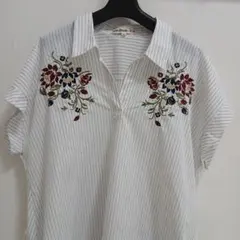 Cutie Blonde ストライプ 花柄刺繍 ブラウス Mのサムネイル