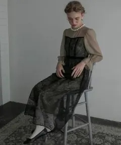 BONLECILL noirキャンディスリーブ フラワーレースドレス