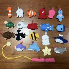 【知育玩具】ハンドメイド フェルトさかなつりセット 20体と釣竿1本