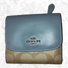 COACH 二つ折り財布 青/ベージュのサムネイル