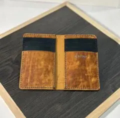本革 プレミアムレザー 2つ折り カードケース ハンドメイド キャメル 黒