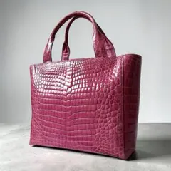 希少✨シャイニングクロコダイル 両面センター取り ハンドバッグ ピンク