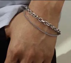 ステンレス 二重チェーンブレスレット メンズ シルバー