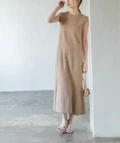 Noble ノーブル ランダムリブマーメイドニットワンピース　ベージュ