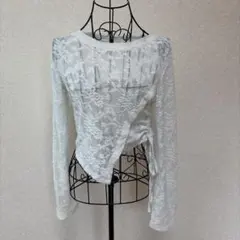 デイジー　長袖カットソー　花柄系シースルー　Lサイズ　白　ややショート丈　伸縮有