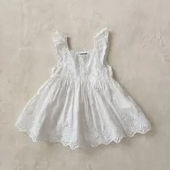 【美品】babyGAP ベビーノースリーブワンピース カットワークレース白 80