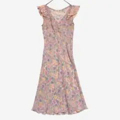 レベッカテイラー　フリルスリーブ 花柄シアーワンピース　ピンク　2 / M