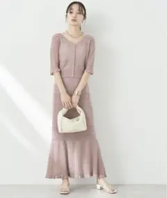 SET2点透かし編みカーディガン＋マーメイドスカート