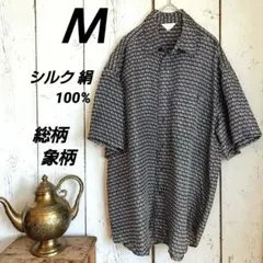 SILK シルク 絹 100% 象柄 総柄 半袖シャツ Ｍ King power