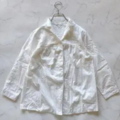 エレメントオブシンプルライフ 花柄刺繍 ギャザー シャツブラウス 白 9号