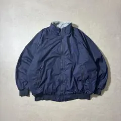 USA製90sナイロンジャケット裏地フリースネイビーウォームアップ企業ロゴ2XL