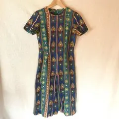 古着＊USED＊ワンピース＊刺繍＊半袖＊レトロ＊エスニック＊ブルー＊レディース