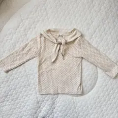 hibyebebe oren ベージュ　ドット　ロンT 襟付き