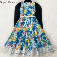 極美品　スーパービューティー　レース　フラワープリント　花柄ティアードワンピース