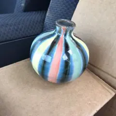 多色ストライプ陶器花瓶
