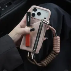 ajew コイル ストラップ ダークブラウン ピンク スマホケース iPhoneのサムネイル