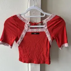 épine‪‪ lace rib 2way top (red)のサムネイル