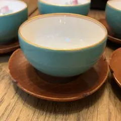 青い花柄の陶器の器5個セット・お茶セット