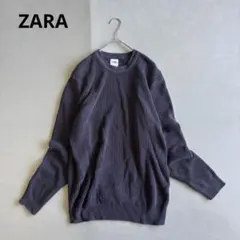 【ザラ】長袖ニット　クルーネック　チャコールグレー系　シンプル　カジュアル（L）のサムネイル