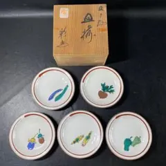 未使用　昭和レトロ　九谷焼 　野菜柄 小皿 5枚セット 九谷彩光　豆皿　絵変わり