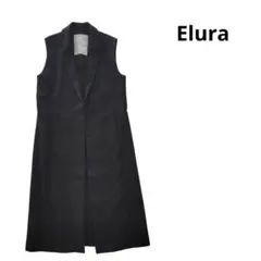 Elura　ロングジレ　ノースリーブロングベスト　オケージョン　黒　ゆったり　L