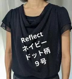 Reflect　ドット柄 ドレープネック 半袖ブラウス ネイビーのサムネイル