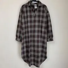 チェック柄長袖シャツワンピース F