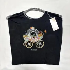 新品 D.KELLY 刺繍 トートバッグ DK-BC-508 華車 ブラック 黒