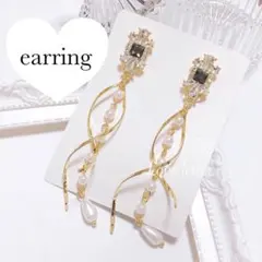 No.569 クリスタルゴールドロングイヤリング 韓国 量産型 地雷 上品