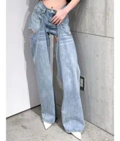 GYDA ハイウエストレイヤードデザイン2WAYデニムパンツ