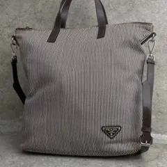 ✨格安✨ プラダ 2way ショルダーバッグ ボーダー柄 三角ロゴ 茶色 白色のサムネイル