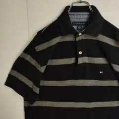トミーヒルフィガー 半袖シャツ ポロシャツ ボーダー バイカラー 刺繍ロゴ