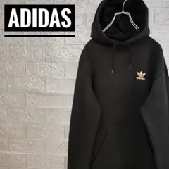 アディダスadidasワンポイント刺繍ロゴ古着スウェットパーカー黒M