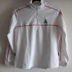 ホワイト ジップアップ セーター クマ刺繍