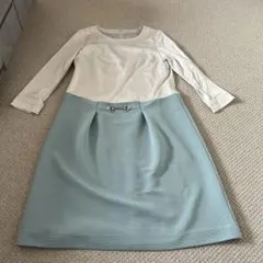 春向きフォーマル　長袖ひざ丈ワンピース 水色・ホワイト 9サイズ　日本製