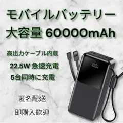 モバイルバッテリー大容量 60000mAh 22.5W急速充電 5台同時充電可能