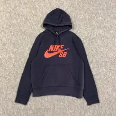 NIKE SB パーカー ネイビー コットン S ビッグロゴ サンフェード 古着