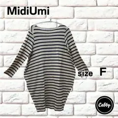 MidiUmi ミディウミ 長袖ワンピース ボーダー 麻混　サイズFのサムネイル