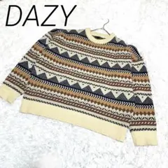 DAZY メンズ　幾何学模様 ニットセーター ベージュ　ゆったり大きめLサイズ