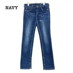 Navy ネイビー　デニムパンツ　青　ダークブルー　【L】 スキニーフィットのサムネイル