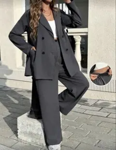 妊婦用　スーツ　セットアップ　S レディース　2着セット　マタニティ　黒、グレー