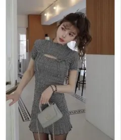 最終値下げ！darich リボンシャーリングギンガムミニワンピース