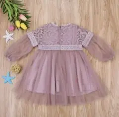 刺繍&レース ベビードレス くすみピンク 可愛い　イベント　子供　服　ドレス