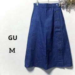 GU デニム ロング フレアスカート ダークブルー 綿100% Mサイズ