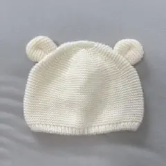 ベビー帽子 くま耳 ニット帽 ホワイト 42-44cm 赤ちゃん